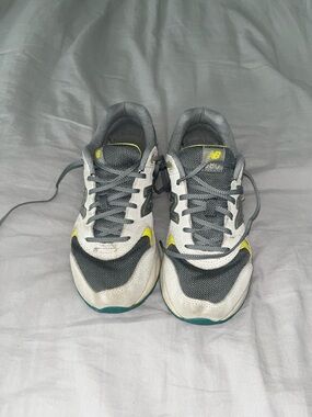New Balance Gray White Sneakers with Yellow Accents